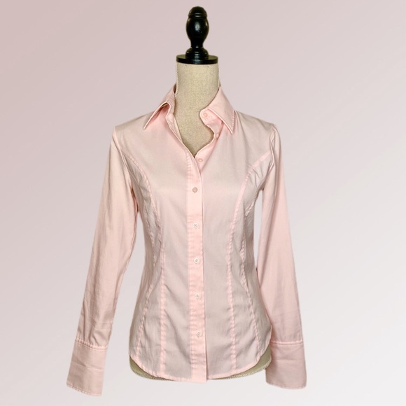EXPRESS Pale Pink Fitted Blouse Cuffs Long Sleeves - Picture 8 of 8